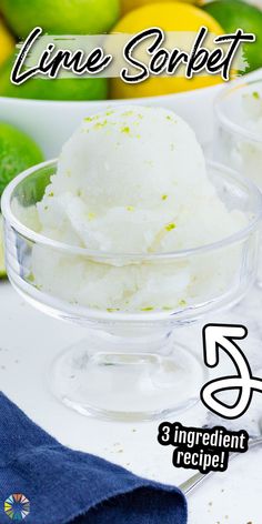 three ingredient lime sorbet in a glass bowl