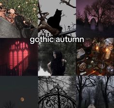 there is a collage of photos with the words gothic autumn