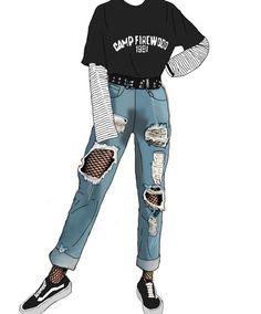 a drawing of a woman in ripped jeans