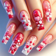 Made with AI @Copyright by អាណាចក្រសម្រស់ [[ Beauty Empire ]] 🇰🇭 Valentine’s Day Nail Designs, Summer Art Ideas, Glitter Ombre Nails, Patriotic Nail, Ombre Nail Art, Nail Pink, Eyes Style, Modern Nail Art, Heart Nail Designs