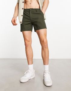 Shorts by ASOS DESIGN Take the short cut Regular rise Belt loops Functional pockets Skinny fit Mens Shorts Outfits, Olive Green Shorts, Corduroy Shorts, Short Cut, Dark Khaki, Slim Fit Shorts, Maxi Dress Trend, Green Shorts, Plus Size Pregnancy