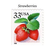 a stamp with two strawberries on it and the words,'strawberryies '