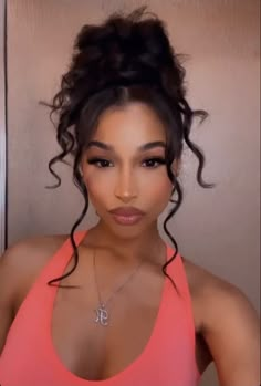 Short Hairstyle Women Birthday, Long Hairstyles Black Women Natural, Vamp Updo Hairstyle, Wavy Hair Styles Black Women, Baddie Curled Hairstyles, Faux Curly Ponytail, Sleek Hairstyles Prom, Updos For Photoshoot, Prom Hair Black Women Classy