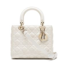 Dior Cannage Handbag Lambskin Ivory Approx. W24cm X H19.5cm X D12cm Luxury Shoulder Bag With Double Pearl Handle, Luxury Double Handle Shoulder Bag With Pearl, Luxury White Bags With Pearl Handle, Ivory Color, Dior Bag, Limited Time, Dior, Color White, Bag Lady