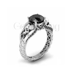 GOTHICKING OFFERS YOU VERY UNIQUE & ANTIQUE GOTHIC SKULL JEWELLERY WITH MULTI-COLOR METAL, LIKE YELLOW, ROSE, AND WHITE GOLD FINISH. WE OFFER CUSTOM JEWELLERY LIKE, METAL CHANGE, ENGRAVING AND GIFT CARD ETC. PRODUCT DESCRIPTION: Metal : Sterling Silver Metal Purity : 925 Metal Finish: White Gold Finish Main Stone Color :  Black Main Stone Shape : Round Total Carat Weight : 2.15 Ct Main Stone : Lab Sapphire Cut Grade : Excellent Available Metal: White/Yellow/Rose Gold Finish Gothic rings are ofte Gothic Engagement Ring, Black Diamond Jewelry, Gothic Skull, Gothic Rings, Black Sapphire, Unique Antiques, Diamond Jewellery, Yellow Rose, Black Diamond