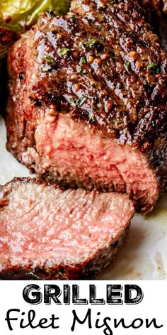 grilled filet steak on a plate with lettuce