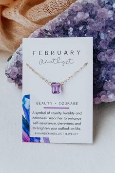 February Birthstone Necklace, Necklace, - Wander + Lust Jewelry February Birthstone Necklace, Amethyst Birthstone, February Birthday, Jewelry Card, February Birthstone, Amethyst Necklace, February Birth Stone, Pretty Earrings, Rose Gold Necklace