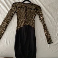 Black And Gold Statement Dress. Worn Once Great Fit. Mesh Top With Spandex Fit Bottom. True To Size. Angel Brinks, Statement Dress, Black And Gold, Gold Black, Mesh Top, Colorful Dresses, Angel, Mesh, Spandex