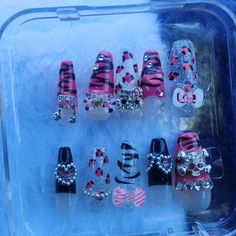 Hello Kitty Custom Press On Nails Size Small, Comes With Nail Glue, Nail File, Etc Hello Kitty Custom, Press On Nails Size, Zebra Print Nails, Nails Size, Custom Press On Nails, Long Press On Nails, Kiss Nails, 4th Of July Nails, July Nails