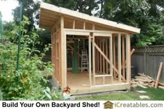 a backyard shed with the door open