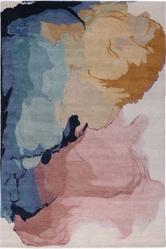 an abstract rug with various colors and shapes