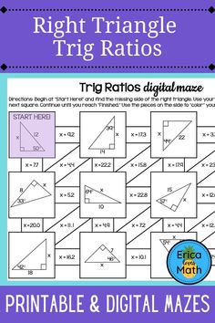 printable worksheet for the right triangle and triangles to help students learn how to solve