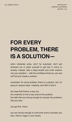 an advertisement with the words for every problem, there is a solution in black and white