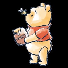 a drawing of a winnie the pooh holding a box