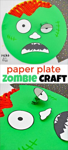 the paper plate zombie craft is made with construction paper and scissors to make it look like an