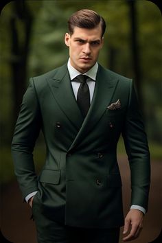 Luxury Dapper Suits For Semi-formal Occasions, Luxury Green Double Breasted Suit For Groom, Luxury Green Suits With Pressed Crease, Luxury Men's Three-piece Suit For Evening, Winter Luxury Semi-formal Suits, Luxury Wedding Suits For Party Season, Luxury Three-piece Suit With Suit Collar For Spring, Luxury Wool Tuxedo For Black Tie Events, Luxury Green Three-piece Suit