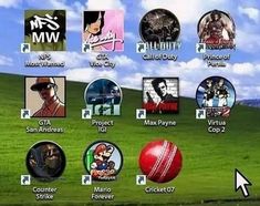 an image of a computer screen with many different games on the screen, including cricket