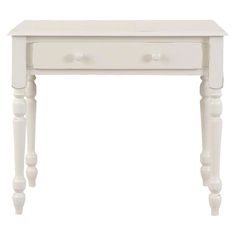 a white wooden table with drawers and legs