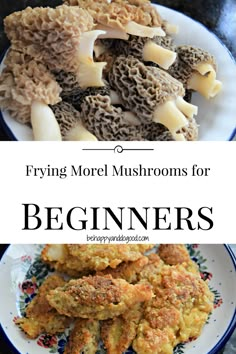 the words frying more mushrooms for beginners on top of a plate