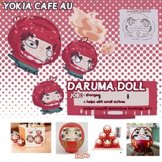 an advertisement for the yoka cafe au with images of people in red helmets and faces