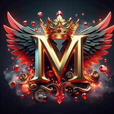 the letter m with wings and jewels