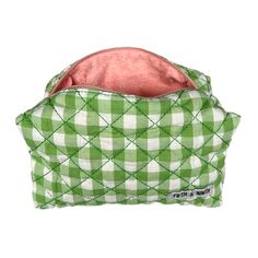 Our Kami quilted cosmetic bag is the perfect travel essential to store your cosmetics, skincare, or phone. The soft terry cloth interior helps to protect your items from smudges and scratches. The gingham fabric exterior makes it easy to spot in your purse or overnight bag. This bag makes a great gift for anyone who wants to stay organized while traveling or just at home—they also look cute displayed on your vanity! Outer Fabric: Cotton Inner Fabric: Terry Cloth Dimensions: 9.1" L x 4.7" W x 3.9 Quilted Cosmetic Bag, Tech Jewelry, Makeup Bag Organization, Gingham Fabric, Cosmetics Skincare, Bag Green, Travel Cosmetic Bags, Makeup Bags Travel, Overnight Bag