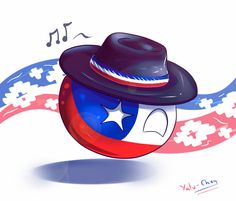 a cartoon character wearing a hat with music notes coming out of the top of it