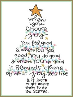 a cross stitch christmas tree with the words when you choose, you feel good and when you