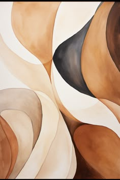 an abstract painting with white, brown and black colors