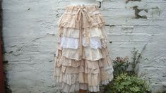 Ombre tea stained upcycled skirt woman's clothing. Delicate pieces of cotton fabric beautifully gathered in one piece. A lot of ruffles in blush and beige. Cotton strap will help you fit the skirt according to your size. Perfect for hot summer days. Messy and romantic:)             Made to  order (5-7 days) Size XS/S/M/L Waist/ hips up to 49(124cm) Lenght  30(76cm)  Are you looking for a different size or colours? Upcycled Skirt, Layered Ruffle Skirt, Chic Skirt, Bustle Skirt, Fairy Skirt, Rose Skirt, Mori Girl Fashion, Chic Skirts, Ruffled Skirt