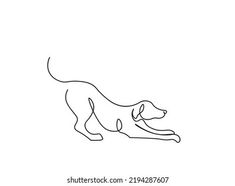 continuous line drawing of a dog running or jumping on its hind legs, viewed from the side