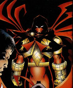 an image of a comic book cover with a man standing next to another person in the background