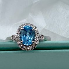 Preloved Platinum Diamond Rings, Platinum Ring, Ring Size 7, Womens Jewelry Rings, Aquamarine, Platinum, Blue White, Color Blue, Ring Size