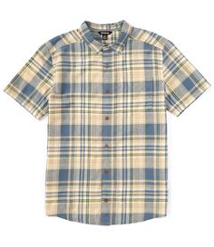 From Sherpa Adventure Gear, this shirt features:Plaid designClassic fitButton-down collarForward-set shoulder seamsShort sleevesButton-front closureFaux-wood buttonsSingle chest pocketDouble-pleated back yokeRecycled cotton/recycled polyesterMachine wash/tumble dryImported. Plaid Short Sleeve Flannel Shirt With Pockets, Plaid Short Sleeve Shirt With Pockets, Retro Collared Flannel Shirt With Pockets, Plaid Short Sleeve Button-up Shirt, Plaid Button-up Shirt With Welt Pockets, Adventure Gear, Plaid Design, Button Down Collar, Plaid