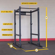 an image of a power rack with measurements for the height and weight bars on it