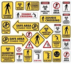 various warning signs and symbols for zombies in the area that is not allowed to enter