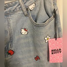 Would You Like To Own The Cutest Pair Of Jeans In The World? Lucky You, These Are Available!! These Are Hello Kitty Jeans (Also Were Sold At Hot Topic)!! Size 15, Cuffed At The Ankle. Adorable. Nwt. Mom Jean Fit. Sold In As Is Condition. Sanrio Jeans, Hello Kitty Jeans, Sanrio Outfits, Sanrio Clothes, Sanrio Fashion, Mom Jean Fits, Y2k Hello Kitty, Hello Kitty Videos, Jean Fit