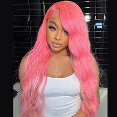 Peach Pink Color Body Wave Hairstyles With Color, Maquillage Kylie Jenner, Hair Curled, Peach Pink Color, Baddie Hair, Colorful Wigs, Pink Wings, Wacky Hair Day, Pink Plain