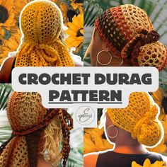 crochet durag pattern with sunflowers in the background