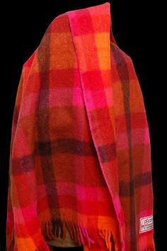 Wool BOVERMAN MONTECARLO stadium blanket made in Uruguay 100%. Large thick, warm wool blanket with pink orange brown plaid pattern and fringe. The wool is thick fluffy and comfortable.  SIZE: 56" x 70 Stadium Blanket, Stadium Blankets, Cabin Life, Brown Plaid, Orange Brown, Wool Blanket, Log Cabin, Plaid Pattern, Pink Orange