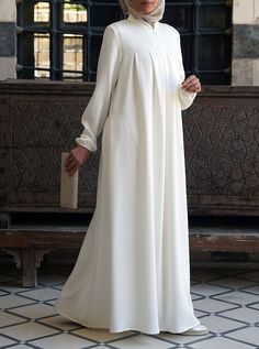 Box Pleated Soft Abaya - Abayas - Women | Shukr Clothing Ihram Clothing For Women, White Abaya, Islamic Wear, Simple Abaya, Abaya Designs Latest, Trendy Shirt Designs, Islamic Dress, Girl Dress Patterns