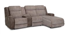 the reclining sofa has two seats and a footstool