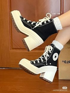 Converse Heels, Converse Boots, Fashion Top Outfits, Stylish Handbags