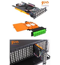 two different views of the same rack with wires and connectors attached to each other