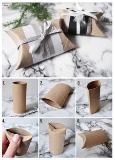 how to make a wrapped gift box out of toilet paper and wrapping it with ribbon