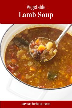 A pot of vegetable and lamb soup. Lamb Vegetable Soup, Meaty Soup, Meaty Soup Recipes, Lamb Soup, Lamb Soup Recipes, Lamb Shank Soup, Pressure Cooker Lamb, Leftover Lamb, Lamb Stew Recipes