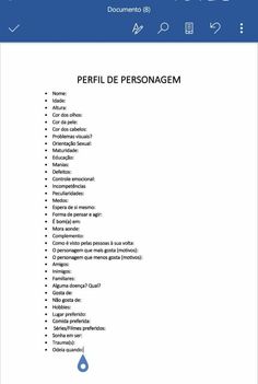 a screenshot of a document with the words perpi de personagem on it