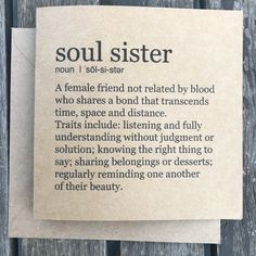 a piece of paper that has some type of poem on it with the words soul sister