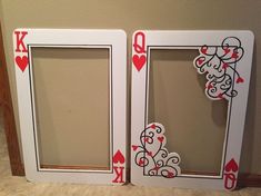 two frames with playing cards cut out of them