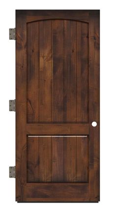 an image of a wooden door with metal bars on the top and bottom paneling